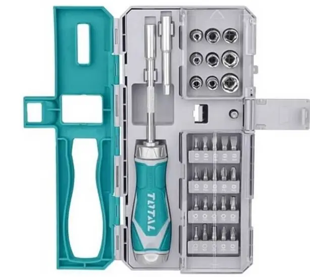 33-Piece Ratcheting Screwdriver Kit With Bit Organizer – Tacsd30336 1