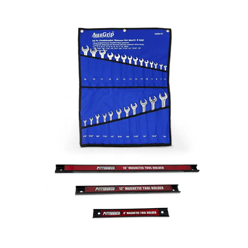 Auzgrip 25-Piece Combination Spanner Set With Magnetic Tool Holder Kit (A89610 + P67446) 1