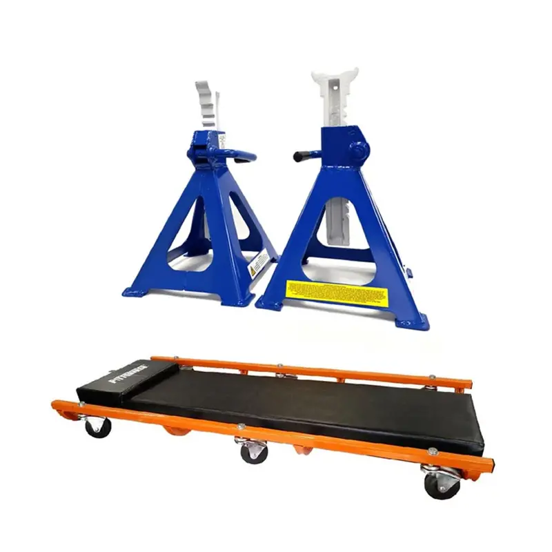 Auzgrip 5-Ton Ratchet Jack Stands Pair With Pittsburgh Mechanics Creeper (A19041 + 20314) 1