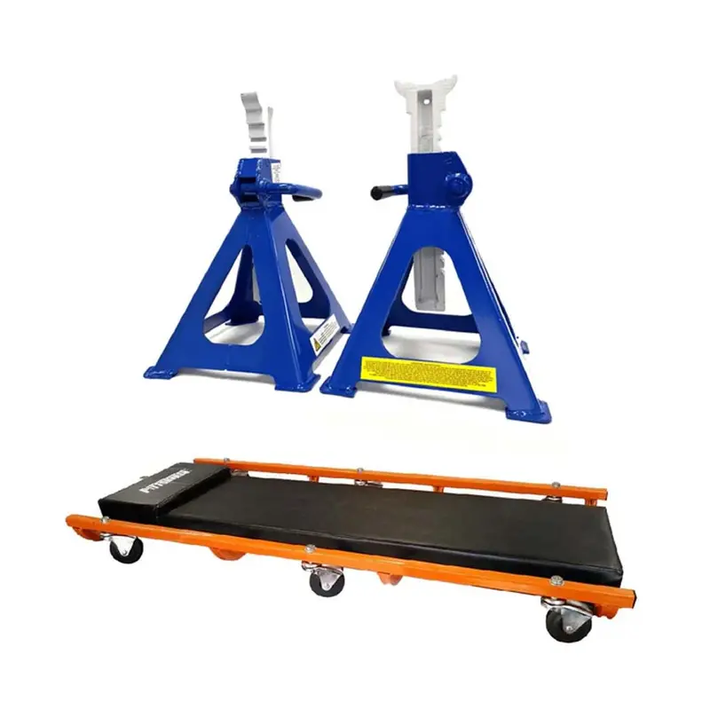 Auzgrip 8-Ton Ratchet Jack Stands Pair With Pittsburgh Mechanics Creeper (A19043 + 20314) 1