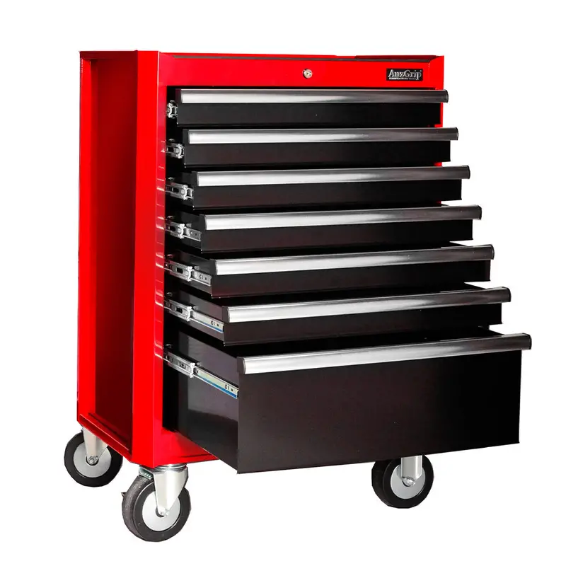 Auzgrip A10003 26" 7-Drawer Red-And-Black Tool Trolley – Modular Rolling Workshop Cart 1