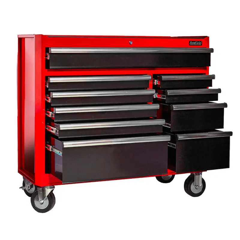 Auzgrip A10005 Heavy-Duty Tool Trolley – 42" 10-Drawer Red-And-Black Rolling Workbench 1