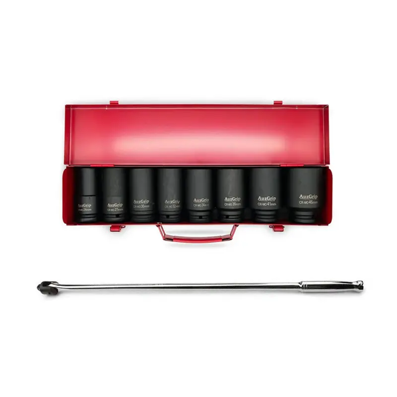 Auzgrip A86609 8-Piece 3/4" Metric Deep Impact Socket Kit With A67310 Breaker Bar 1
