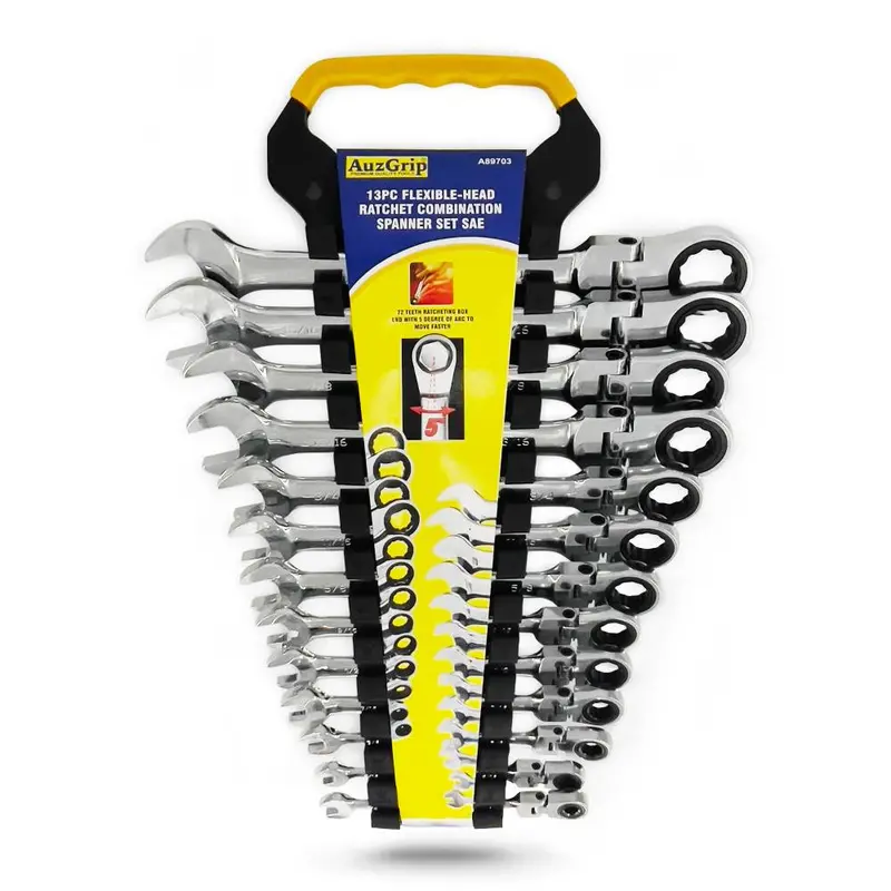 Auzgrip A89703 – 13-Piece Sae Flexible Ratchet Combination Wrench Set 1