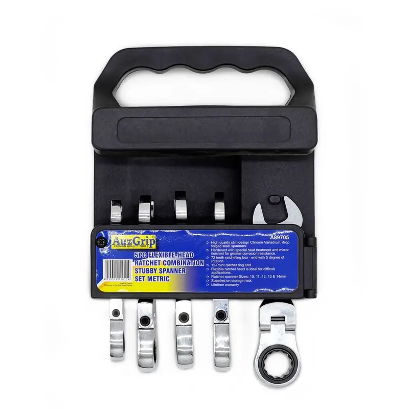 Auzgrip A89705 – 5-Piece Metric Stubby Flexible Ratchet Combination Spanners 1