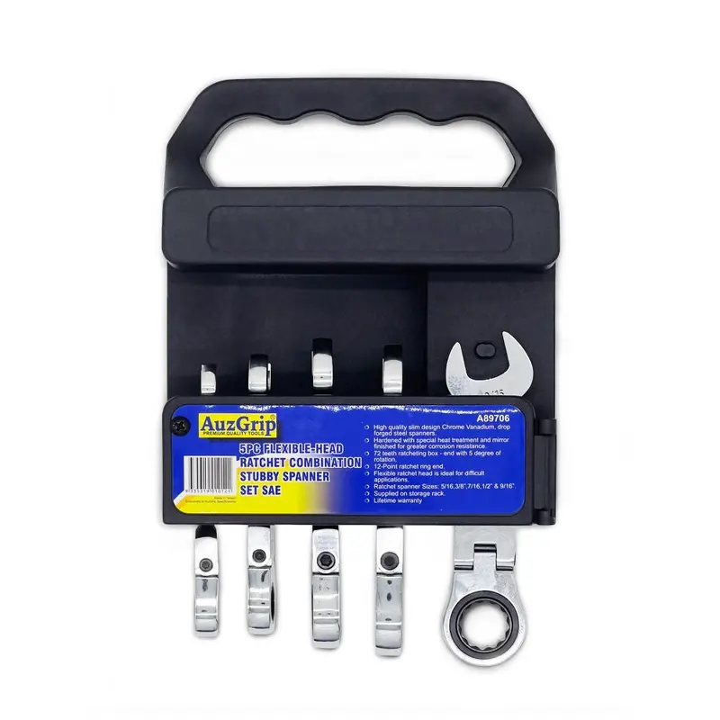 Auzgrip A89706 – 5-Piece Sae Stubby Flexible Ratchet Combination Wrenches 1
