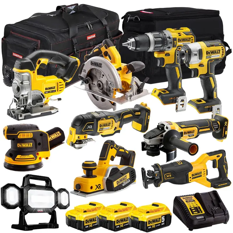 Dewalt 18V 10-Item Cordless Power Tool Bundle: 3×5.0Ah Batteries + Rapid Charger (T4Tkit-12844) 1