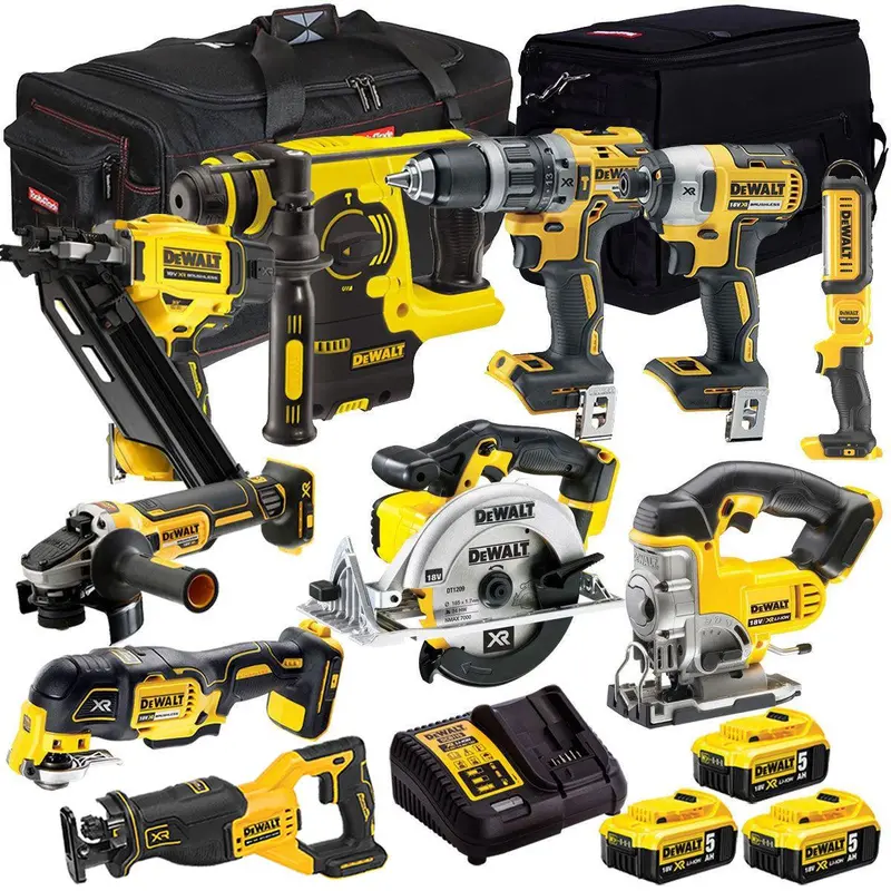 Dewalt 18V 10-Piece Cordless Power Tool Set With Triple 5.0Ah Batteries And Charger 1