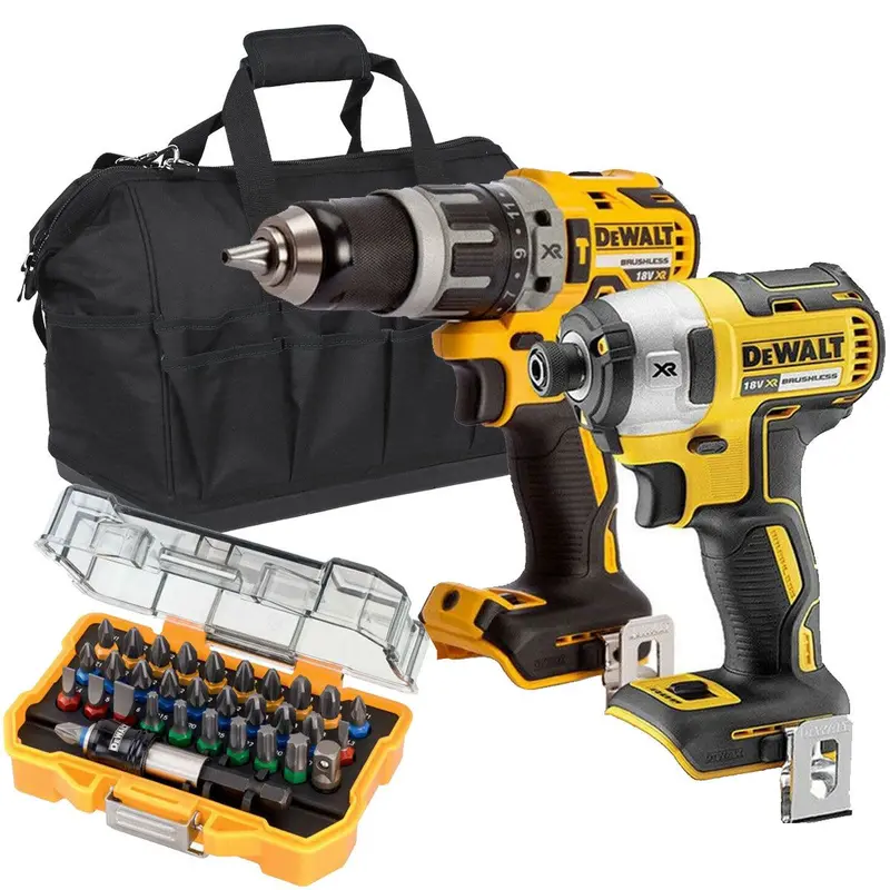 Dewalt 18V Brushless Twin Pack: Impact Driver + Combi Drill With 32-Piece Bit Set In Carry Bag 1