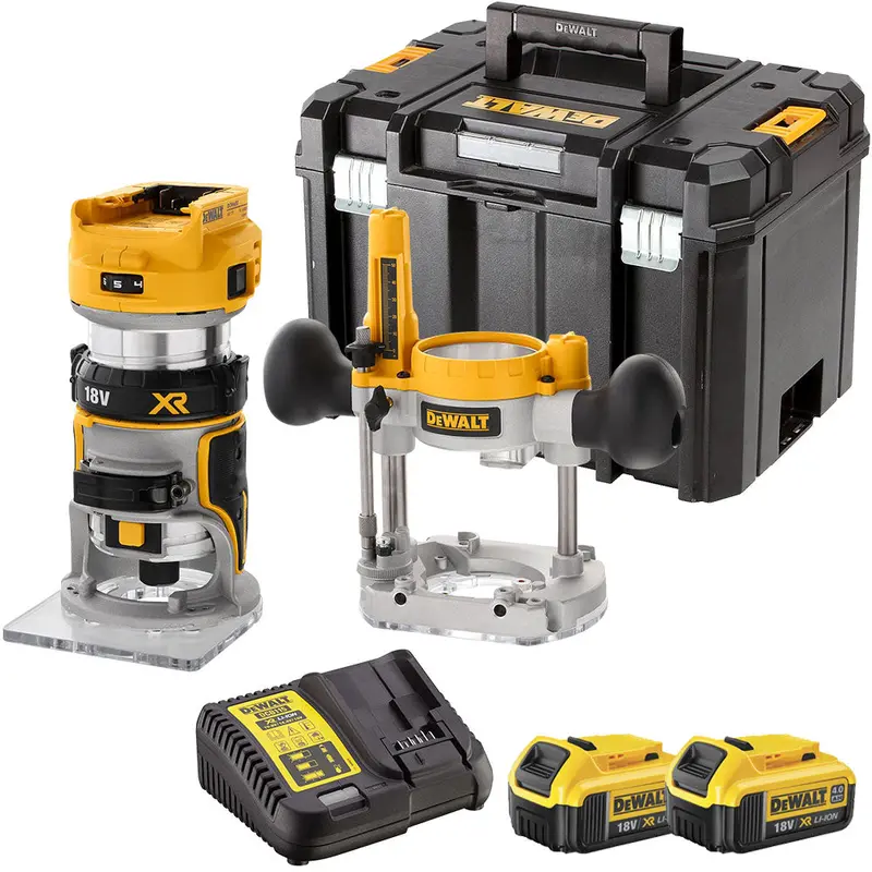Dewalt Dcw604Nt 18V Xr Brushless 1/4" Router Trimmer Kit With Dual 4.0Ah Batteries & Charger 1