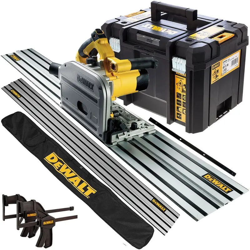 Dewalt Dws520Kt 110V Plunge Cut Track Saw Kit – Includes 2×1.5M Guide Rails, Connector Clamps & Carry Bag 1