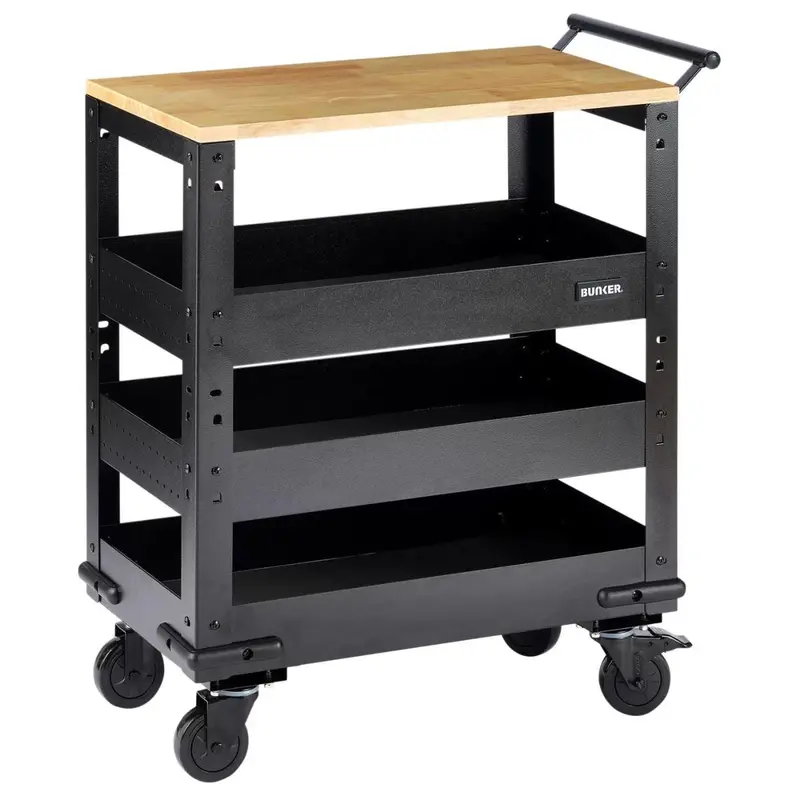 Draper B400-3Tcrwood Bunker Modular Trolley – 714Mm 3-Tier Unit With Hardwood Worktop & Integrated Handle (Ref: 11495) 1