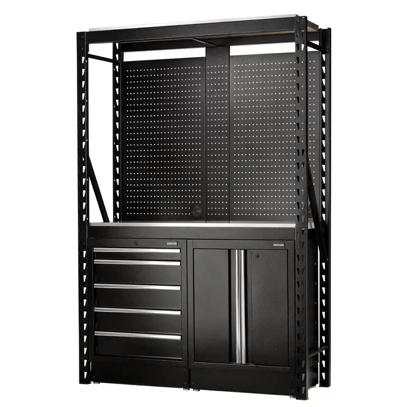 Draper Ms400-C1 15-Piece Modular Workshop Combo – 2-Tier Racking, Stainless Shelves, Pegboards, And Floor Cabinets (1500Mm, Model 27972) 1