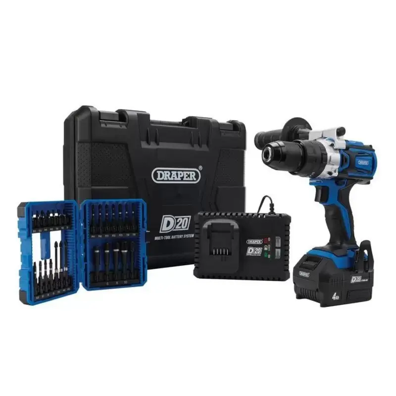 Draper Ptkd20/Oct/1 20V Combi Drill & Impact Driver Kit – 26-Piece Expert Bit Set Included 1