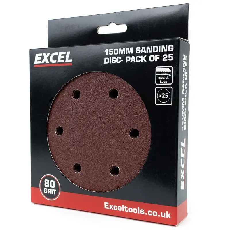 Excel 150Mm Sanding Discs – 80-Grit, 25-Piece Pack 1