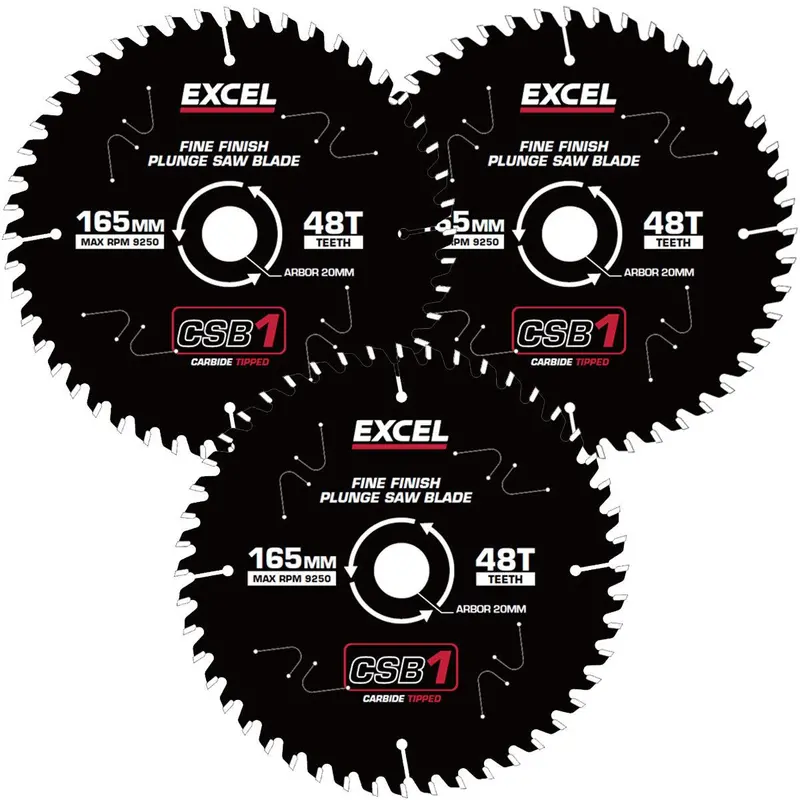 Excel 165Mm Teflon-Coated Plunge Saw Blade (48T) – 3-Pack 1