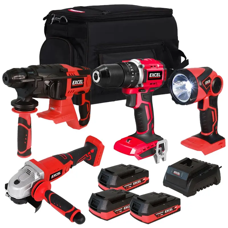 Excel 18V 4-Piece Cordless Tool Kit With 3X 2.0Ah Batteries, Charger & Carry Bag 1