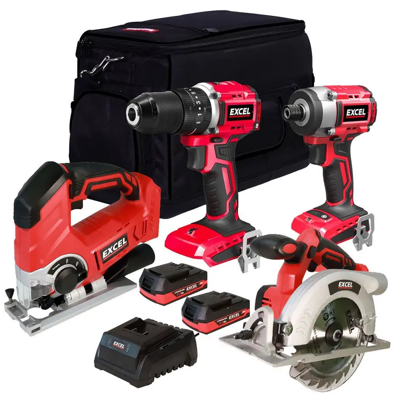 Excel 18V 4-Piece Power Tool Kit – 2X 2.0Ah Batteries & Charger (Model Exlkit-29296) 1