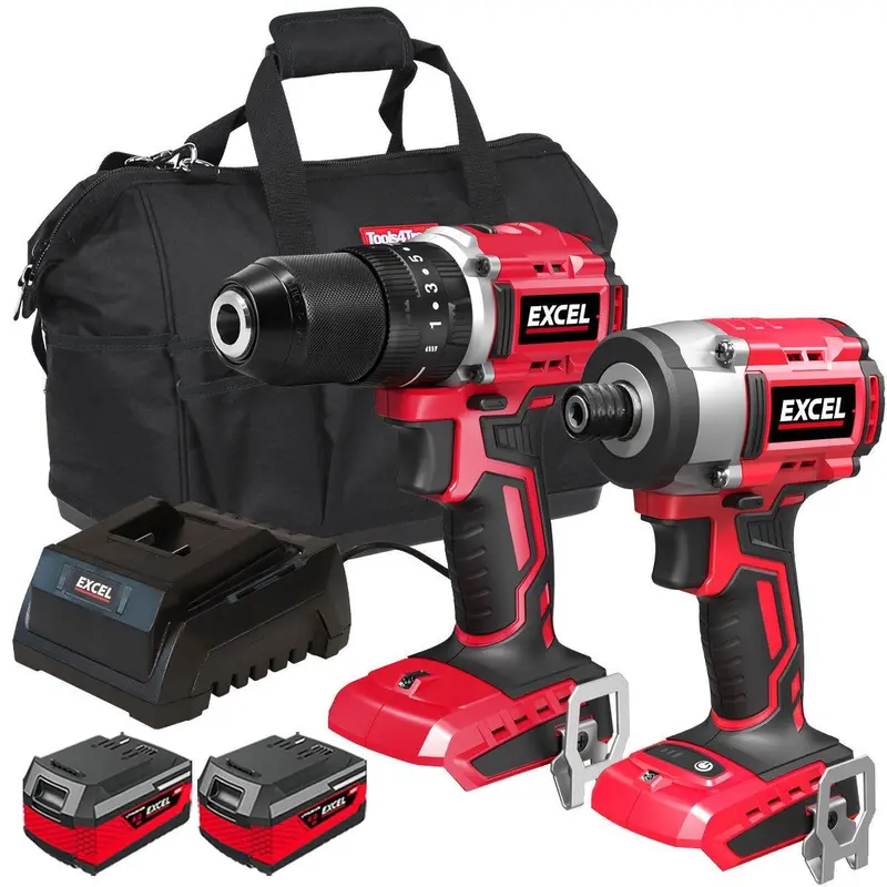 Excel 18V Brushless Twin-Pack: Impact Driver + Combi Drill – Includes Two 4.0Ah Batteries And Charger 1