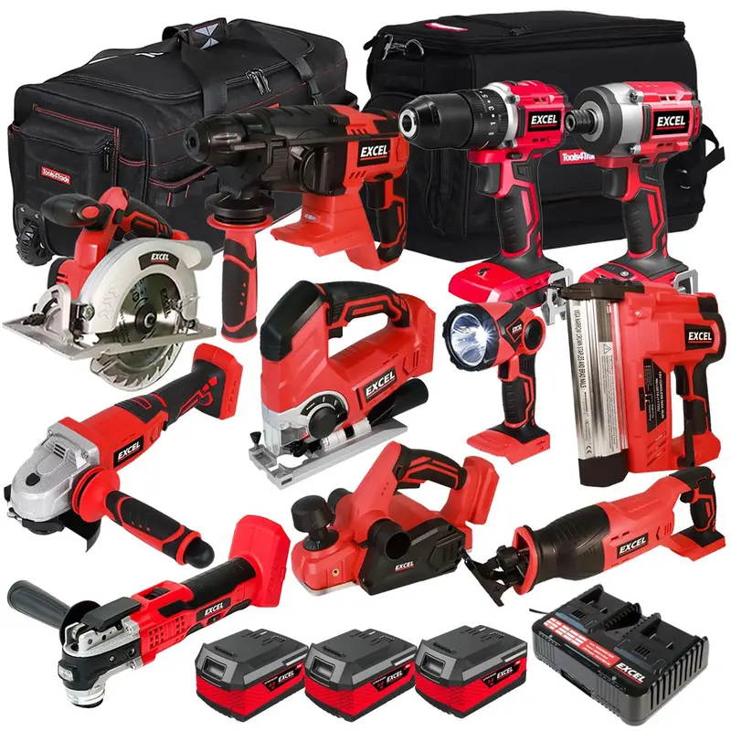 Excel 18V Cordless 11-Piece Power Tool Kit – Includes 3X 4.0Ah Batteries & Charger In Carry Bag (Exl5062) 1