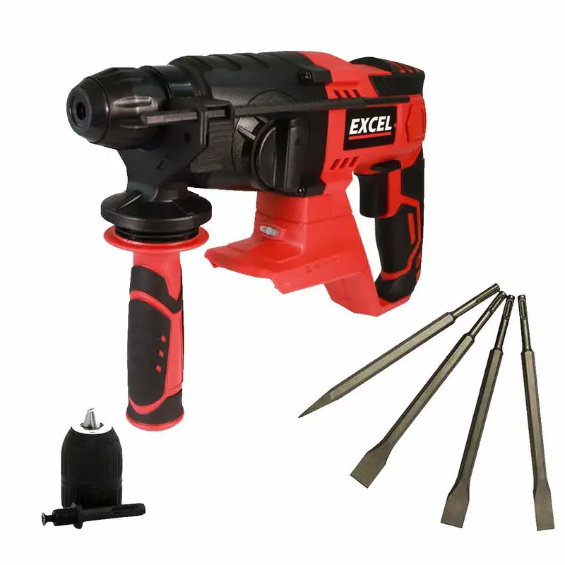 Excel 18V Cordless Sds-Plus Rotary Hammer Drill – Includes Chuck & 4-Piece Chisel Set 1