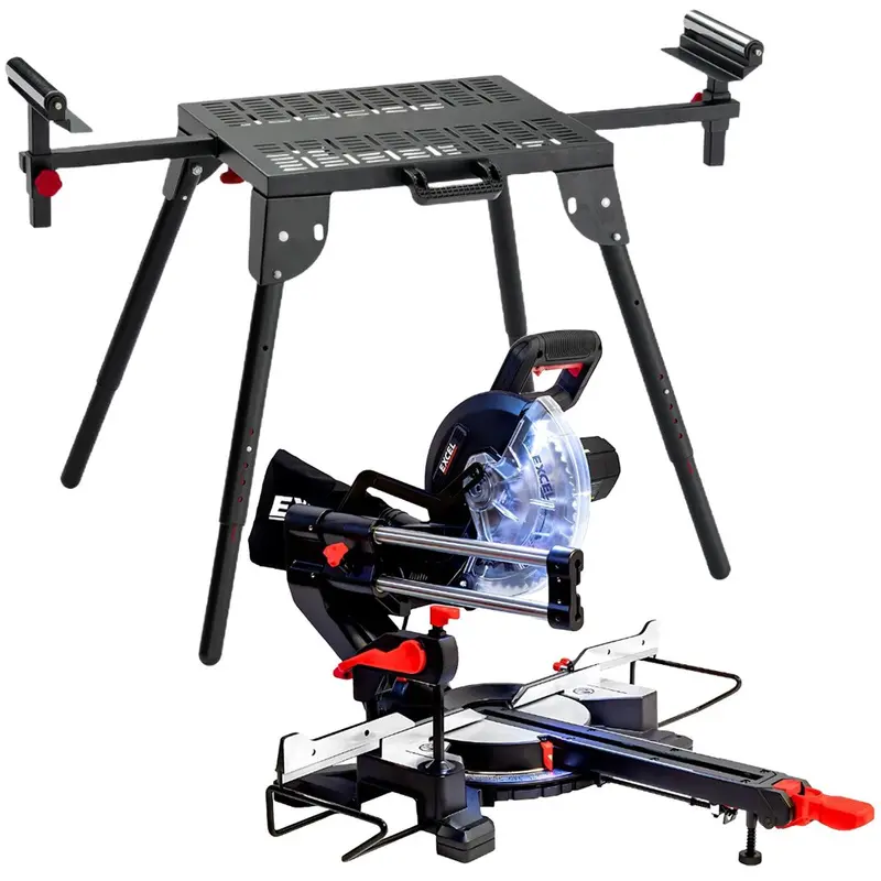 Excel 216Mm Sliding Mitre Saw – 1700W With Led Light & Adjustable Leg Stand 1