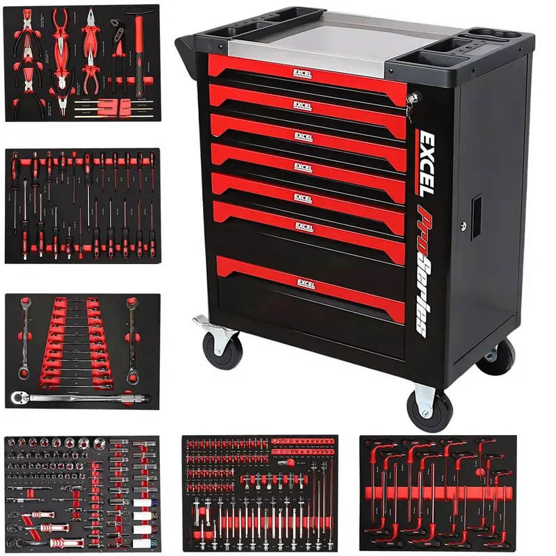 Excel 7-Drawer Rolling Tool Chest With 249-Piece Comprehensive Tool Set 1