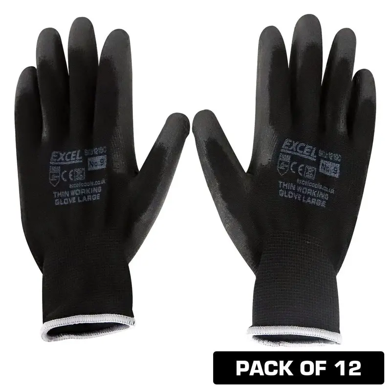 Excel Durable Grip Work Gloves – Black, Size Xl, Value Pack (12 Pairs) 1