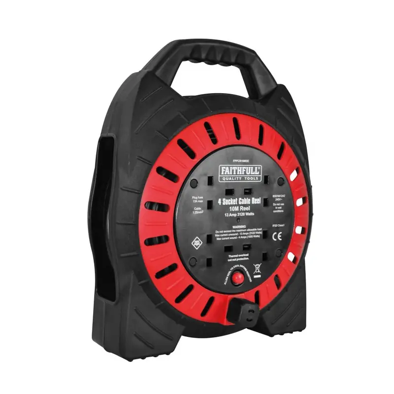 Faithfull 10-Metre 13A Semi-Enclosed Cable Reel With 4 Socket Outlets 1