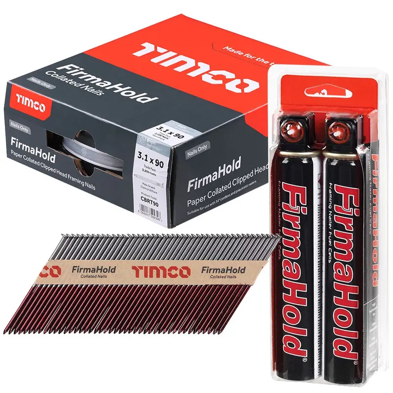 Firmahold Cfgt90 Bright Plain-Shank Clipped-Head Nails – 90Mm, Collated, Includes 2 Fuel Cells 1