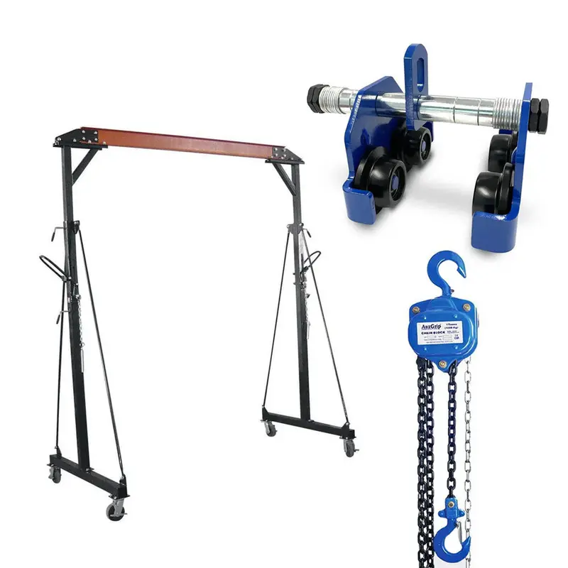 Grip 18140 Portable Gantry Crane + Auzgrip A18145 Girder-Mounted Trolley + A18110 2-Ton Chain Block 1
