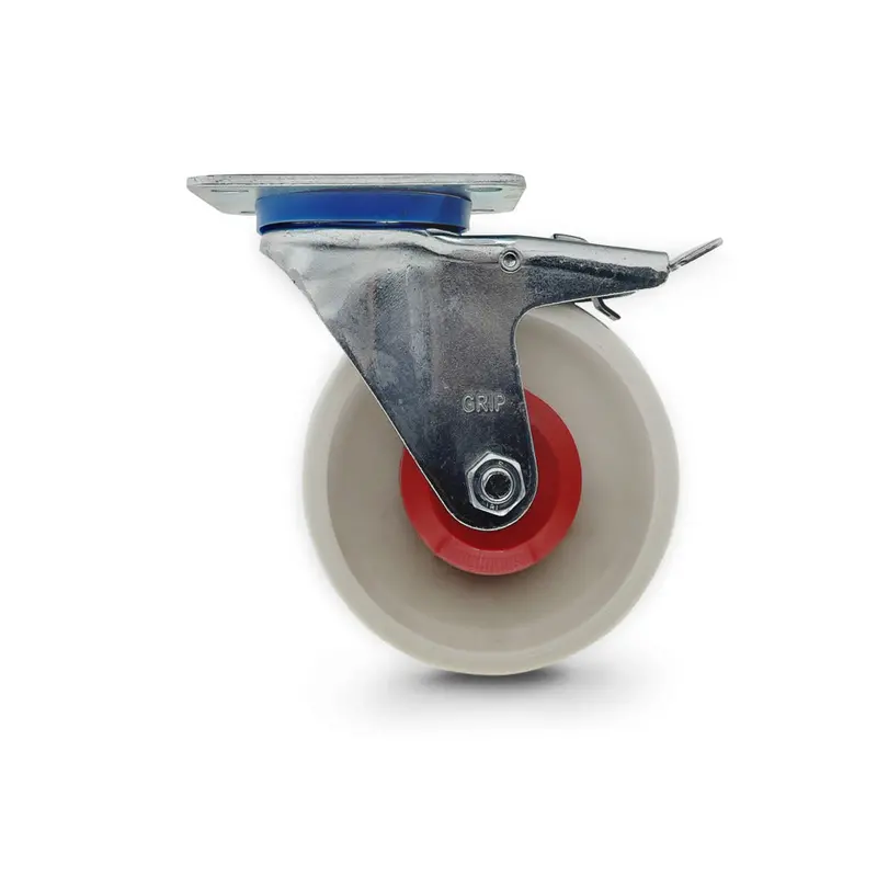 Grip Swivel Castor Wheel – 125Mm Diameter, 250Kg Load Capacity, White Nylon With Brake 1