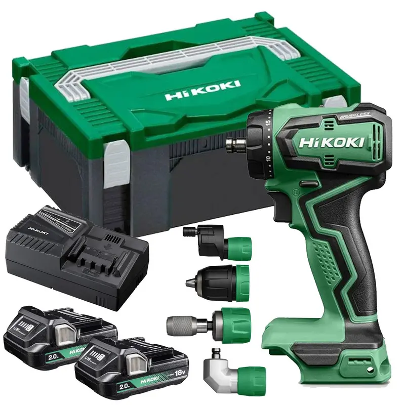 Hikoki Ds18Ddqjrz 18V Brushless Drill Driver Kit: 2×2.0Ah Batteries, Charger, 4 Attachments & Case 1