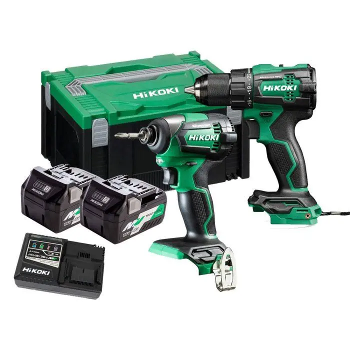 Hikoki Kc18Dejaz 18V Brushless Twin Kit: Combi Drill + Impact Driver – 2×2.5Ah/5.0Ah Batteries, Charger & Case 1