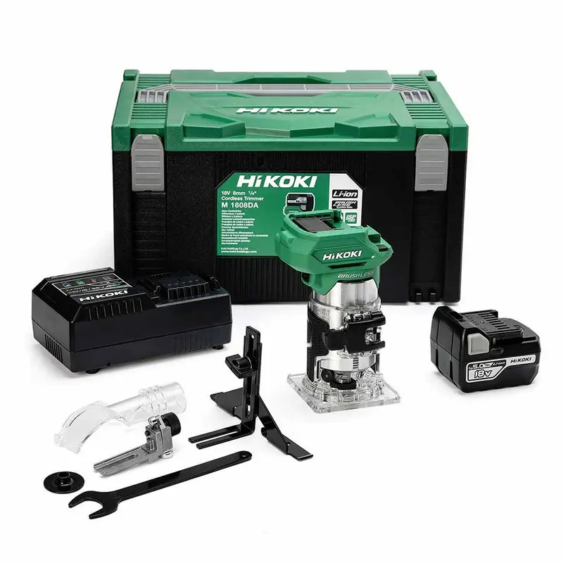 Hikoki M1808Dajpz 18V Brushless 1/4" Router Trimmer Kit – Includes 5.0Ah Battery, Charger, And Case 1