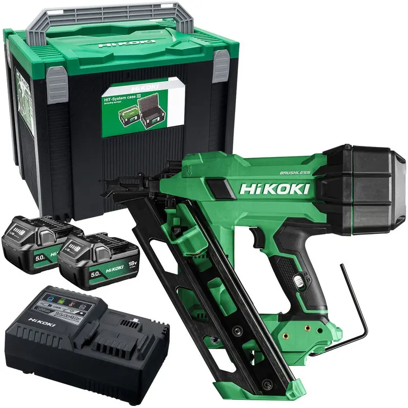 Hikoki Nr1890Dcajpz 18V Brushless 90Mm Clipped Head Framing Nailer Kit – Includes Two 5.0Ah Batteries, Charger, And Case 1