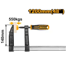 Ingco 1200Mm F-Clamp With Ergonomic Plastic Handle – 140Mm Throat – Hfc021401 1