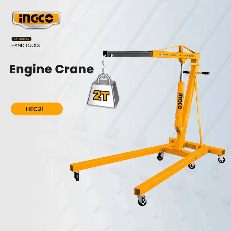 Ingco 2-Ton Engine Crane – Portable Hydraulic Lifting Hoist For Motors 1