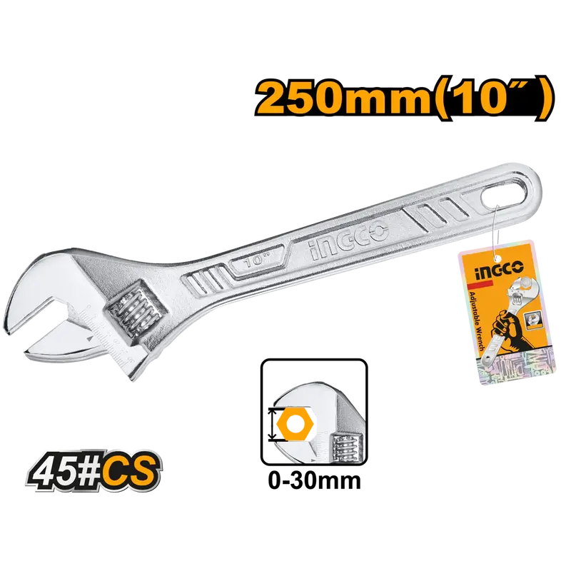 Ingco 250 Mm Adjustable Wrench – Enhanced Leverage For Medium Tasks 1