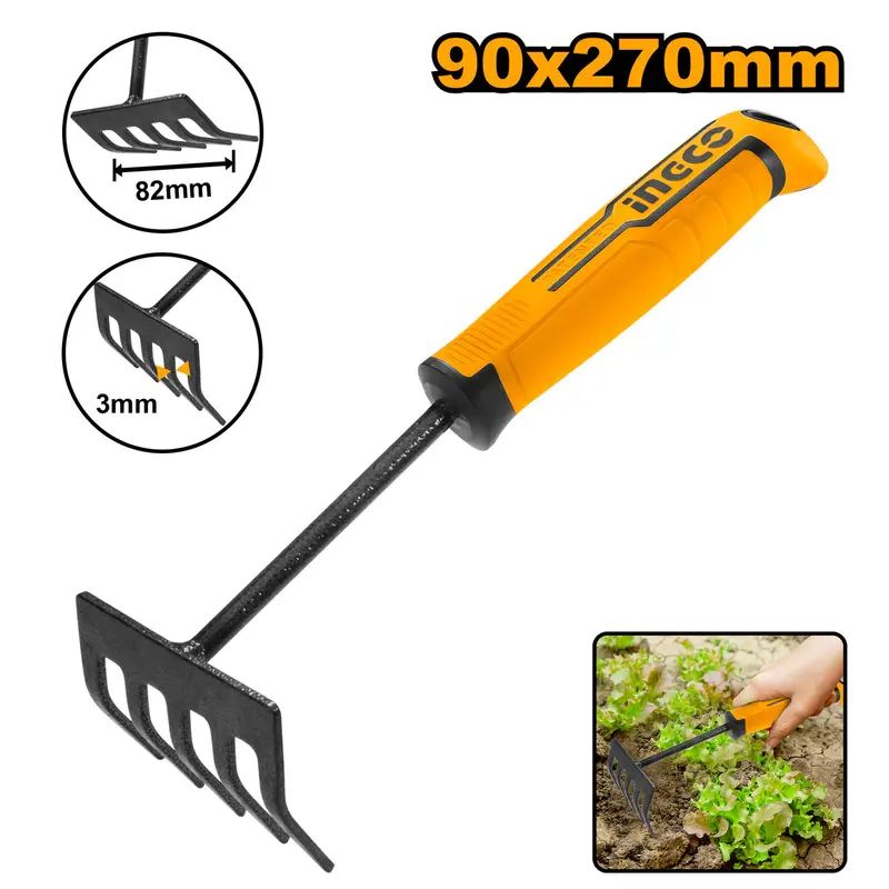 Ingco 270Mm Hftr1008 Garden Rake – Compact Steel Rake For Small-Space Gardening 1