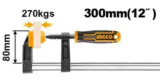 Ingco 300Mm F-Clamp – 80Mm Jaw Capacity & Plastic Handle – Hfc020802 1