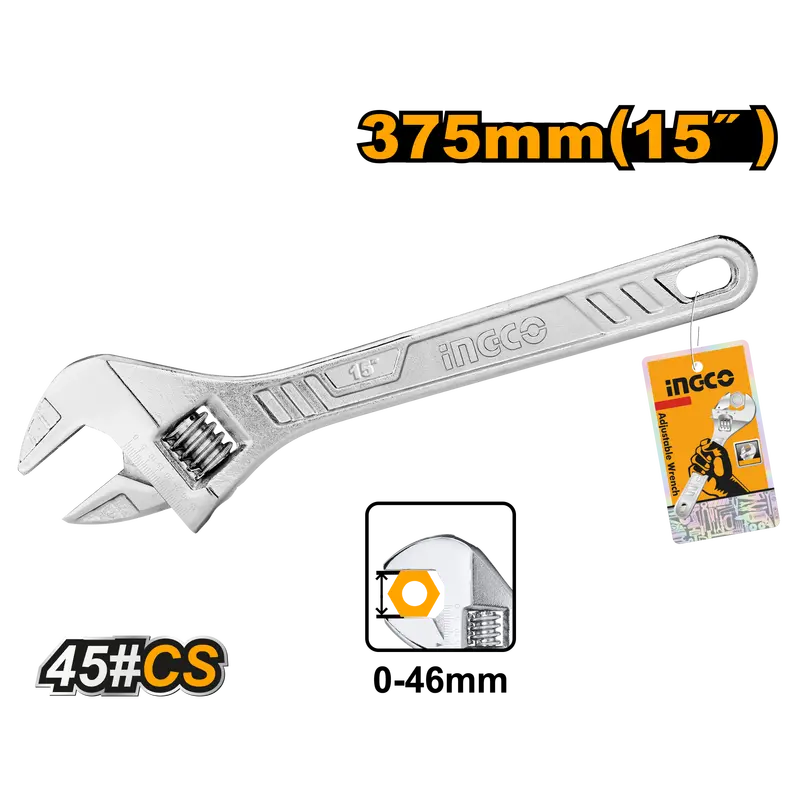 Ingco 375 Mm Adjustable Wrench – High-Torque Industrial Application 1