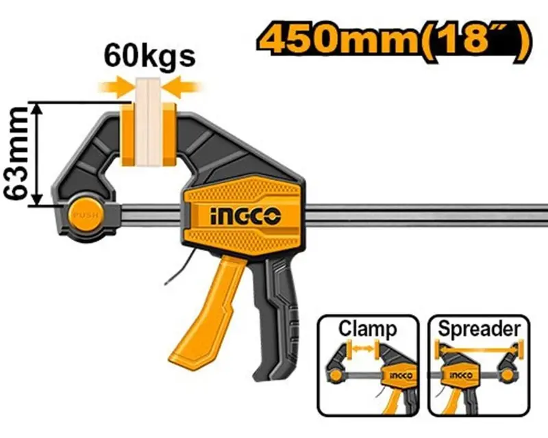 Ingco 450Mm Bar Clamp With 63Mm Jaw Capacity – Hqbc01603 1