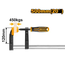 Ingco 500Mm F-Clamp With Non-Slip Plastic Grip – 120Mm Throat – Hfc021202 1