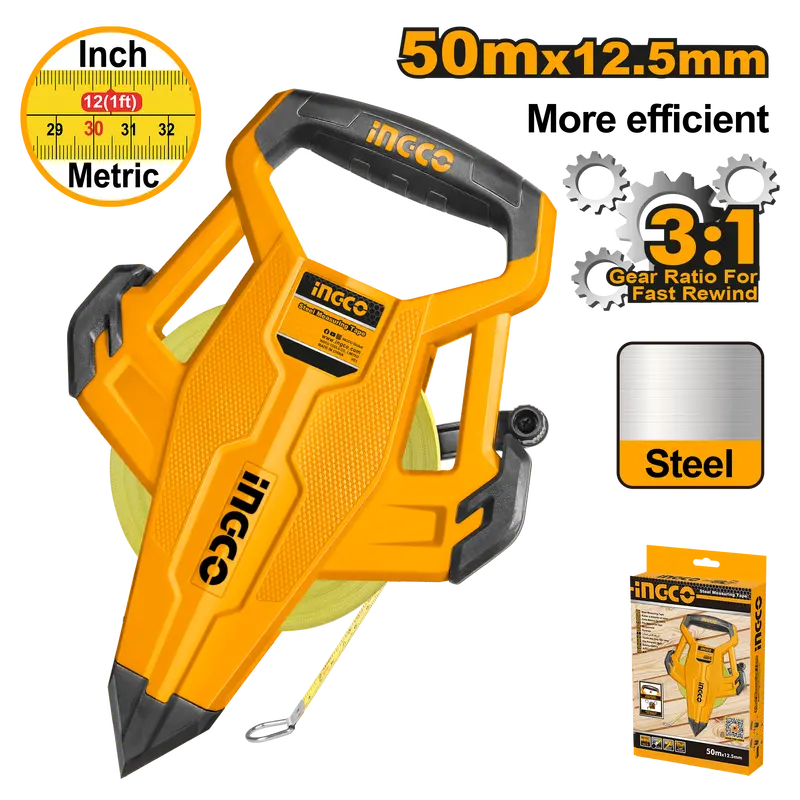 Ingco 50M X 12.5Mm Steel Tape Measure – Long-Distance Professional Tape Hsmt8550 1