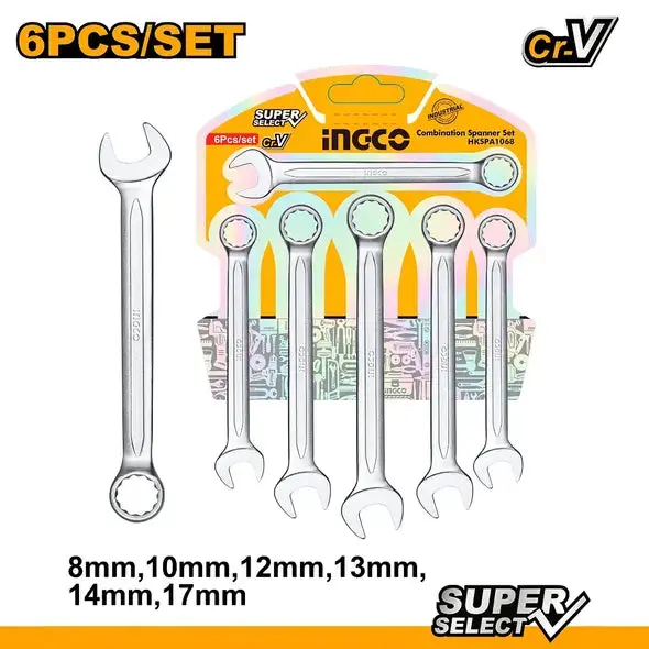 Ingco 6-Piece Combination Wrench Set – Standard Metric Sizes 1