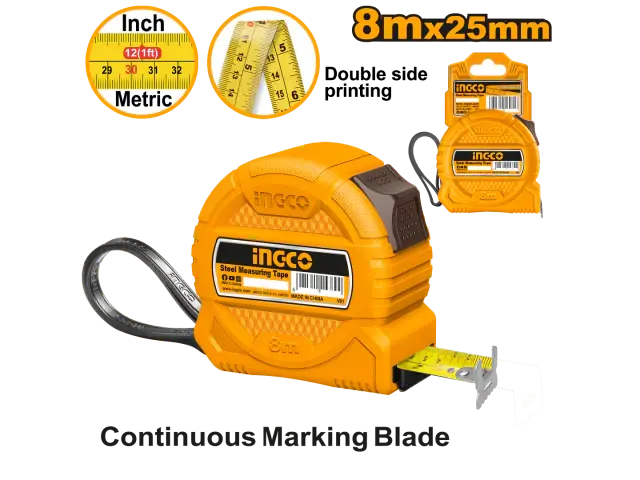 Ingco 8Mm X 25M Steel Tape Measure – Heavy-Duty Retractable Measuring Tape Hsmt39825 1