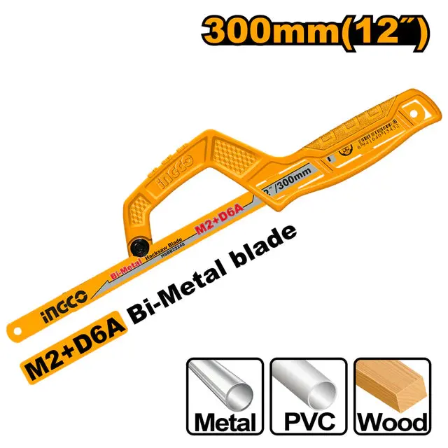 Ingco Mini Hacksaw Frame – 12-Inch, Compact Design For Tight Spaces 1