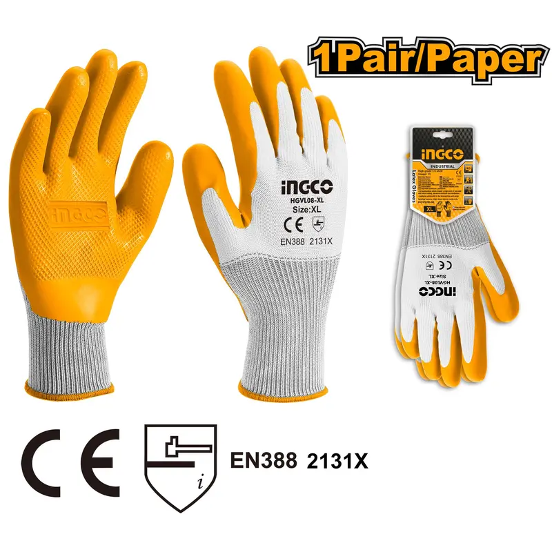 Ingco Xl Latex-Coated Gloves – Ergonomic Fit (Hgvl08-Xl) 1