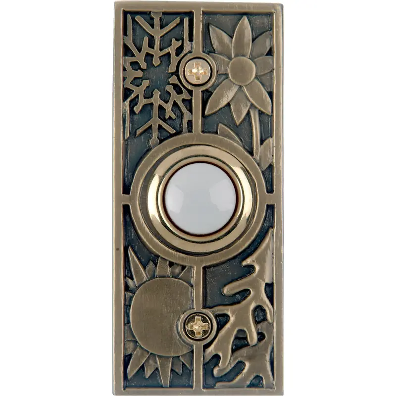 Iq America Wired Doorbell Push Button – Antique Brass Finish With Seasonal Lighted Design 1